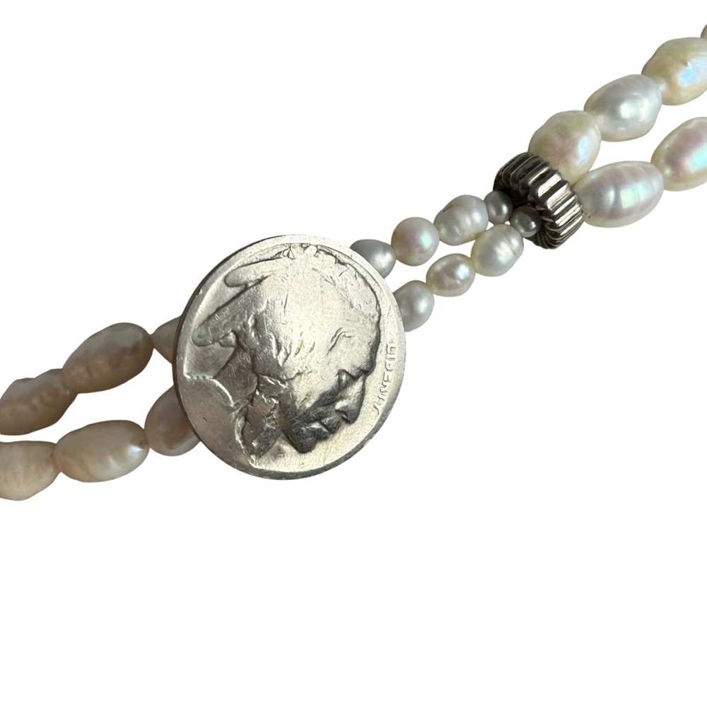 Handmade Sterling Silver Cross Pendant Necklace w/ Freshwater Pearls - Picture 4 of 5